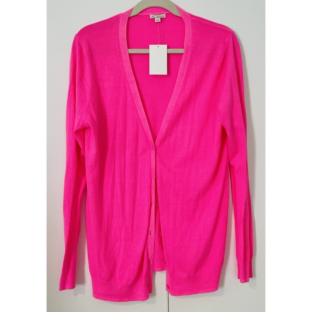 Gap Hot Neon Pink Cardigan Light Sweater Size Large Barbiecore